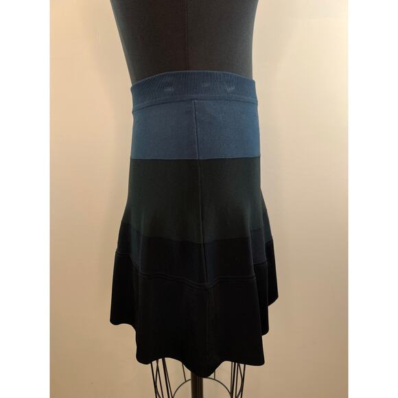 A.L.C. Natalia Blue Black Green Colorblock Stretch Knit Tiered Mini Skirt XS - Picture 3 of 5